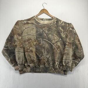 Vintage Liberty Camo Sweatshirt Men's 2XL Boxy Brown Crewneck All over Blank y2k